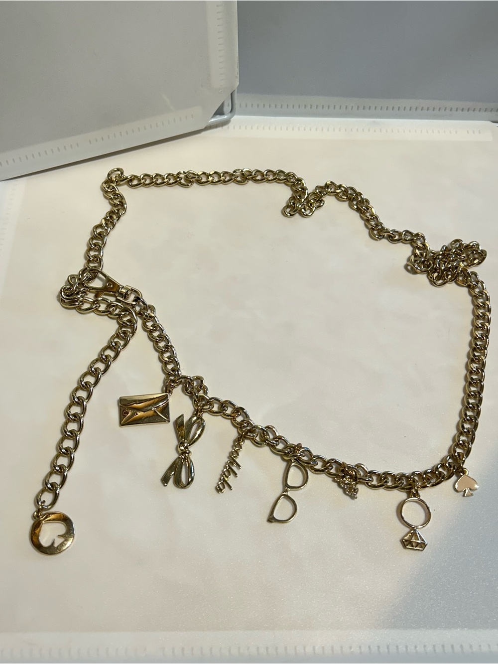 Kate Spade Gold Charm Chain Waist Belt with Envelope & Bow Charms